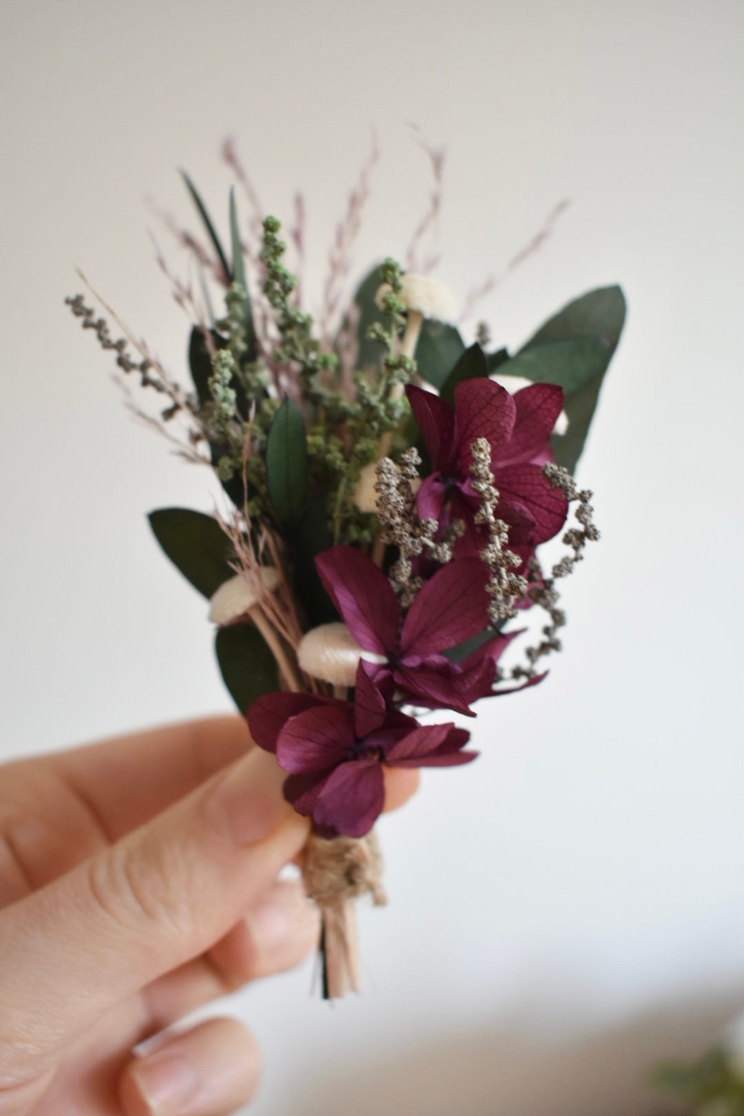 Hydrangea and foliage boutonniere