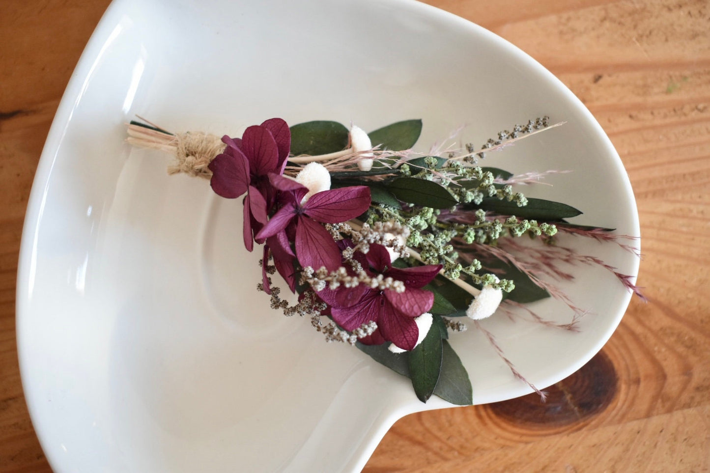 Hydrangea and foliage boutonniere