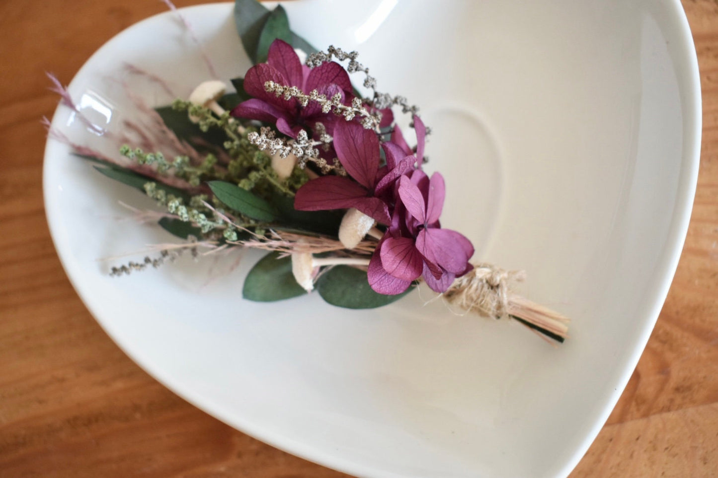 Hydrangea and foliage boutonniere