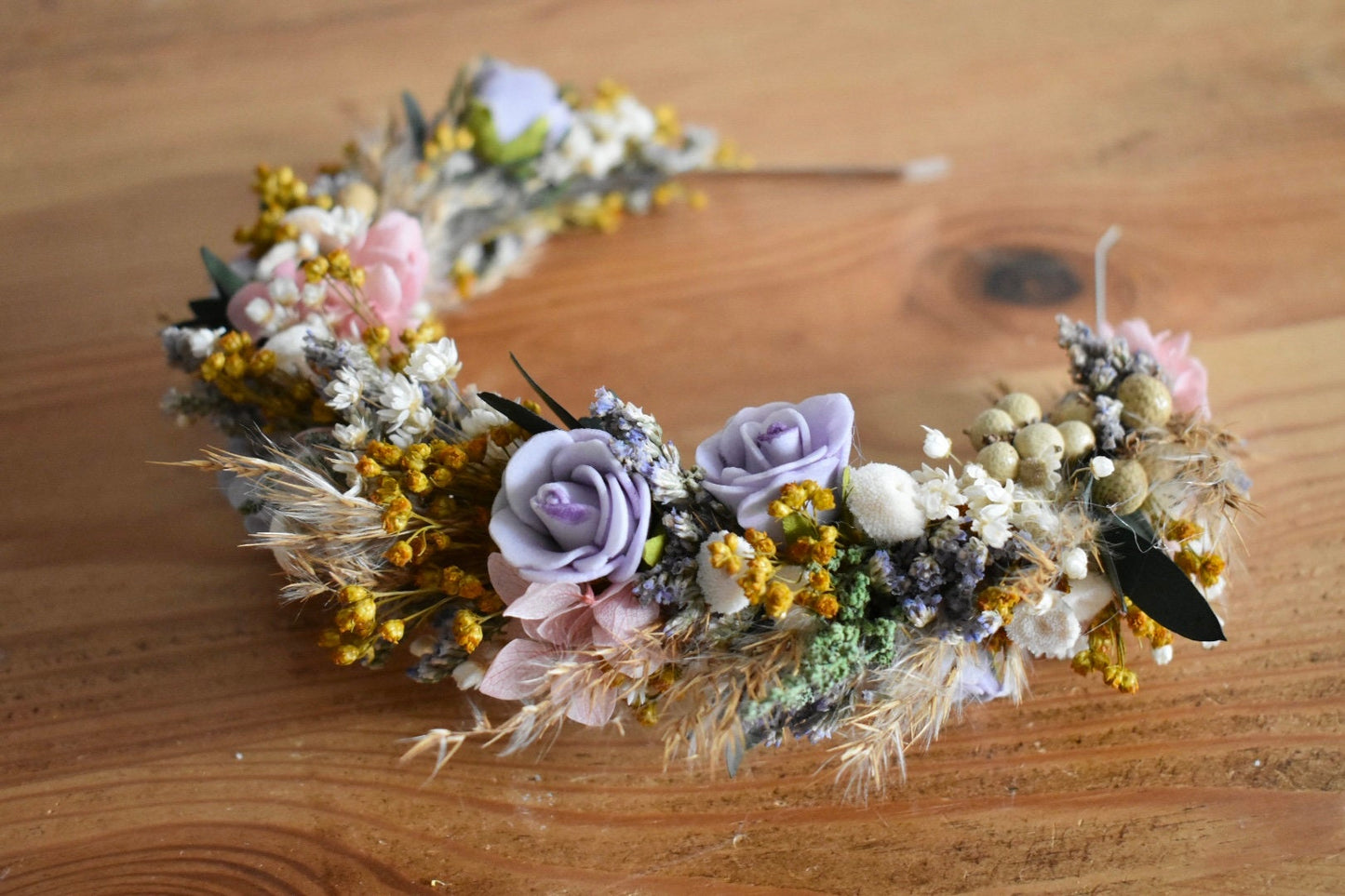 Mixed flower and pampas headband