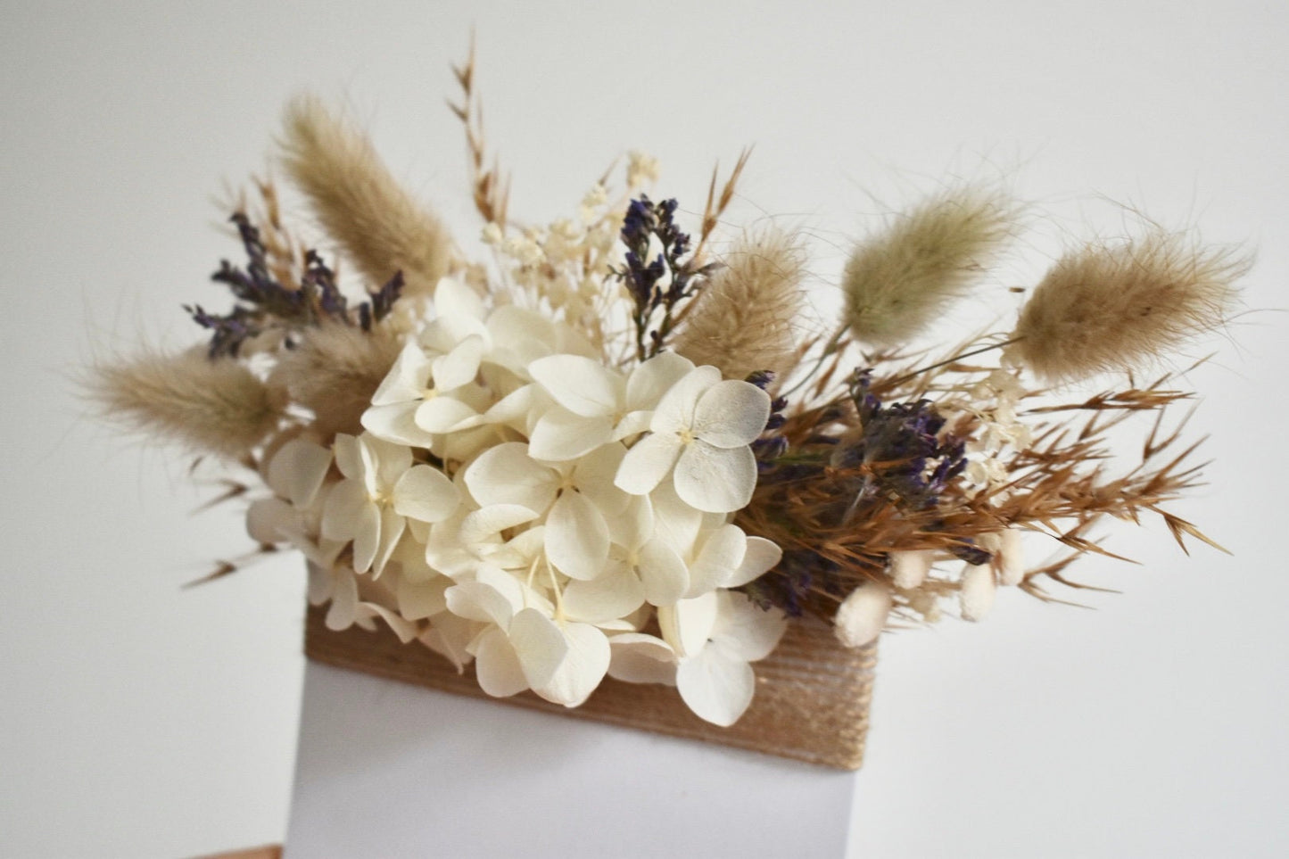 Boho pampas and hydrangea pocket boutonniere with purple