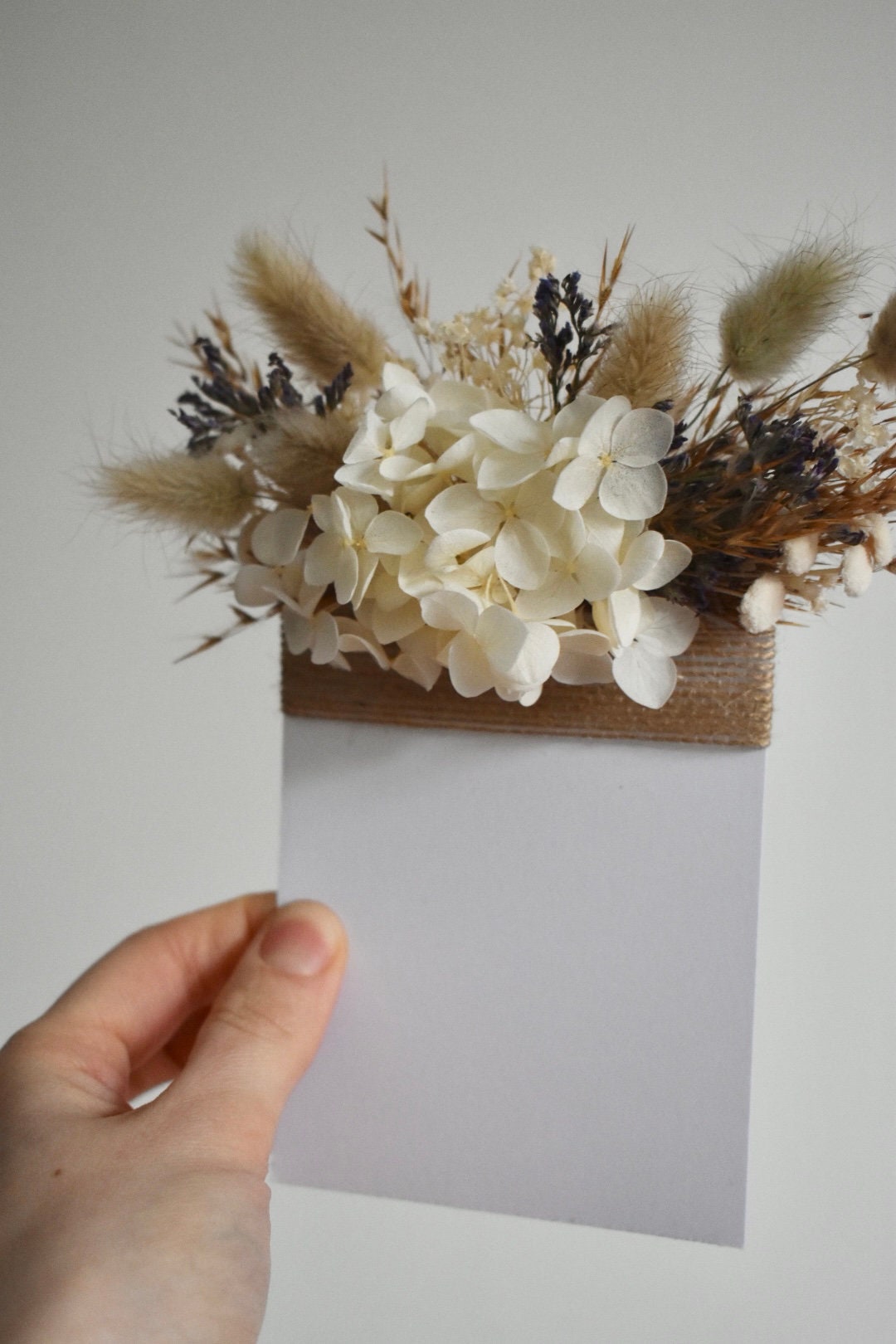 Boho pampas and hydrangea pocket boutonniere with purple