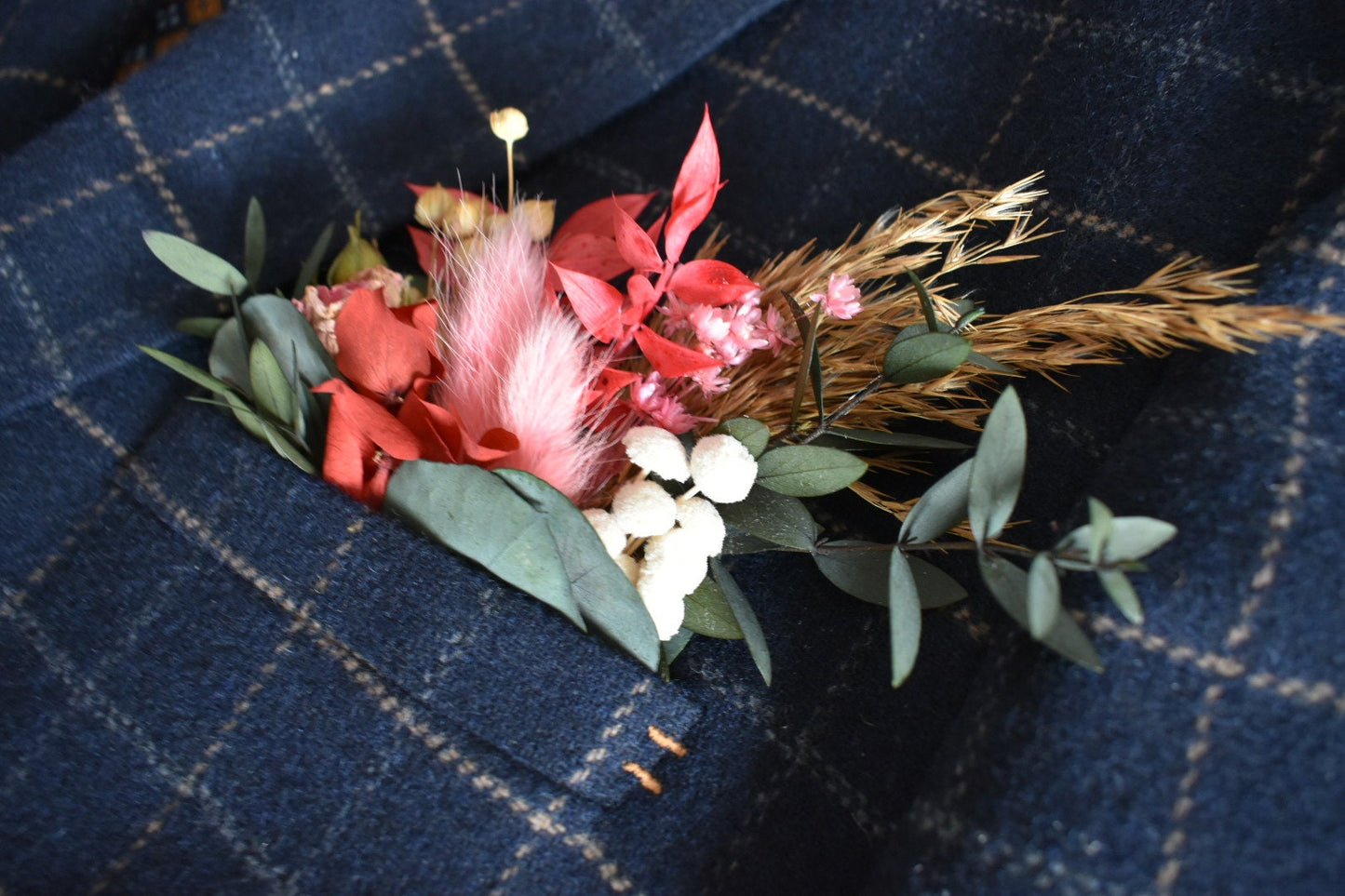 Pink and red pocket boutonniere