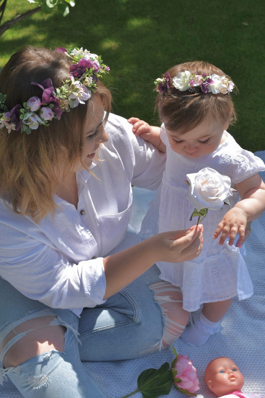 Baby headband in blush and plum