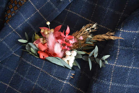 Pink and red pocket boutonniere