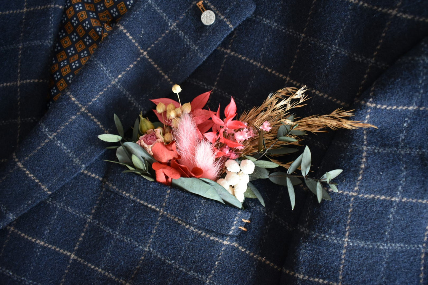 Pink and red pocket boutonniere