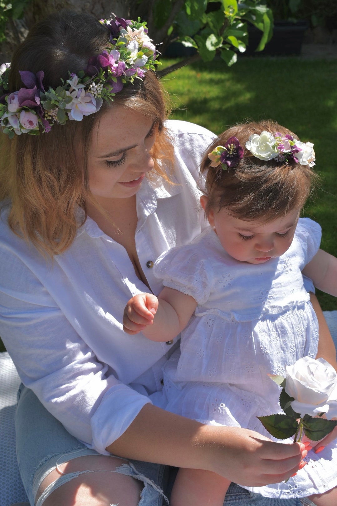 Baby headband in blush and plum