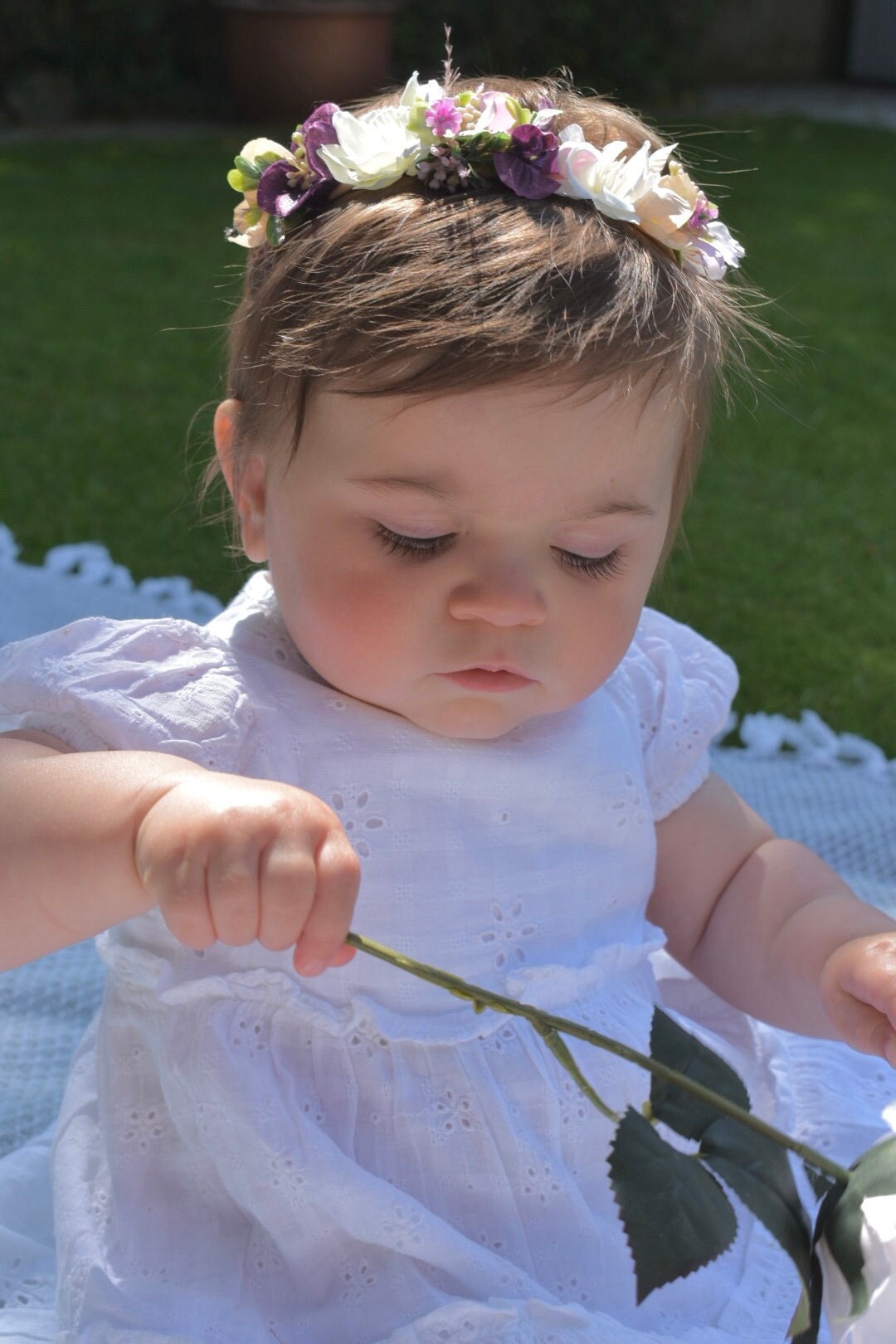 Baby headband in blush and plum