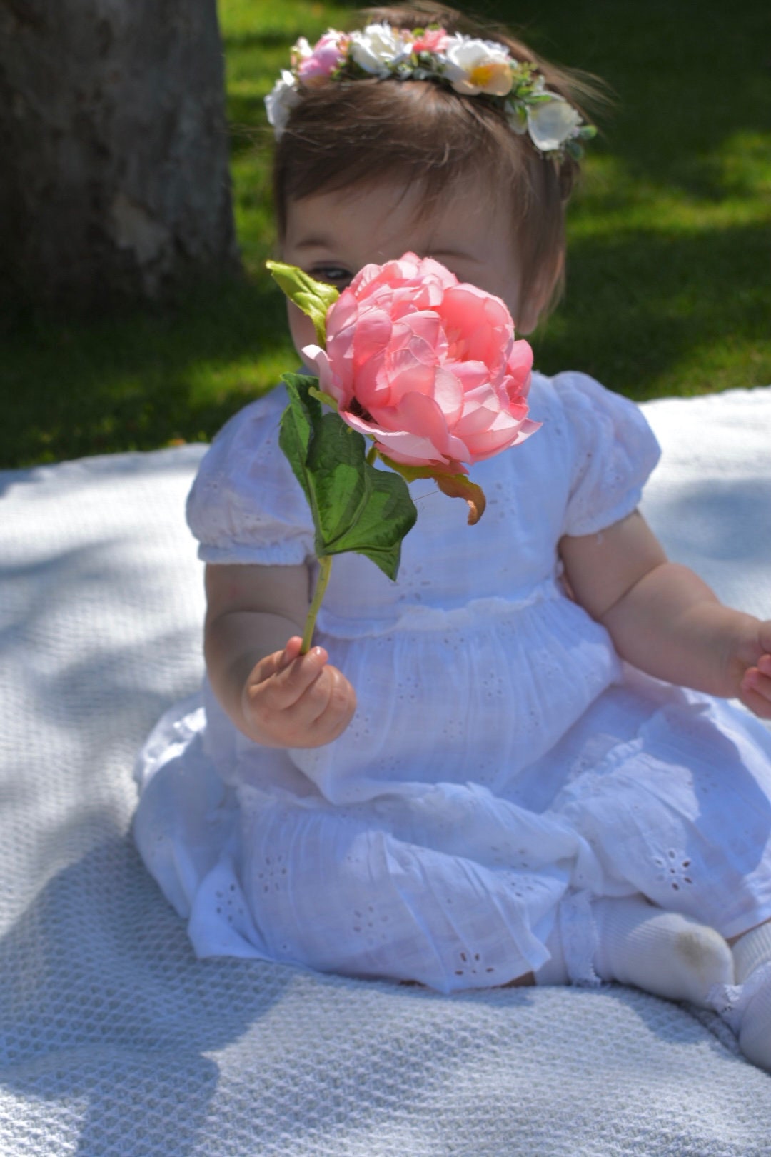 Baby headband in pink and white