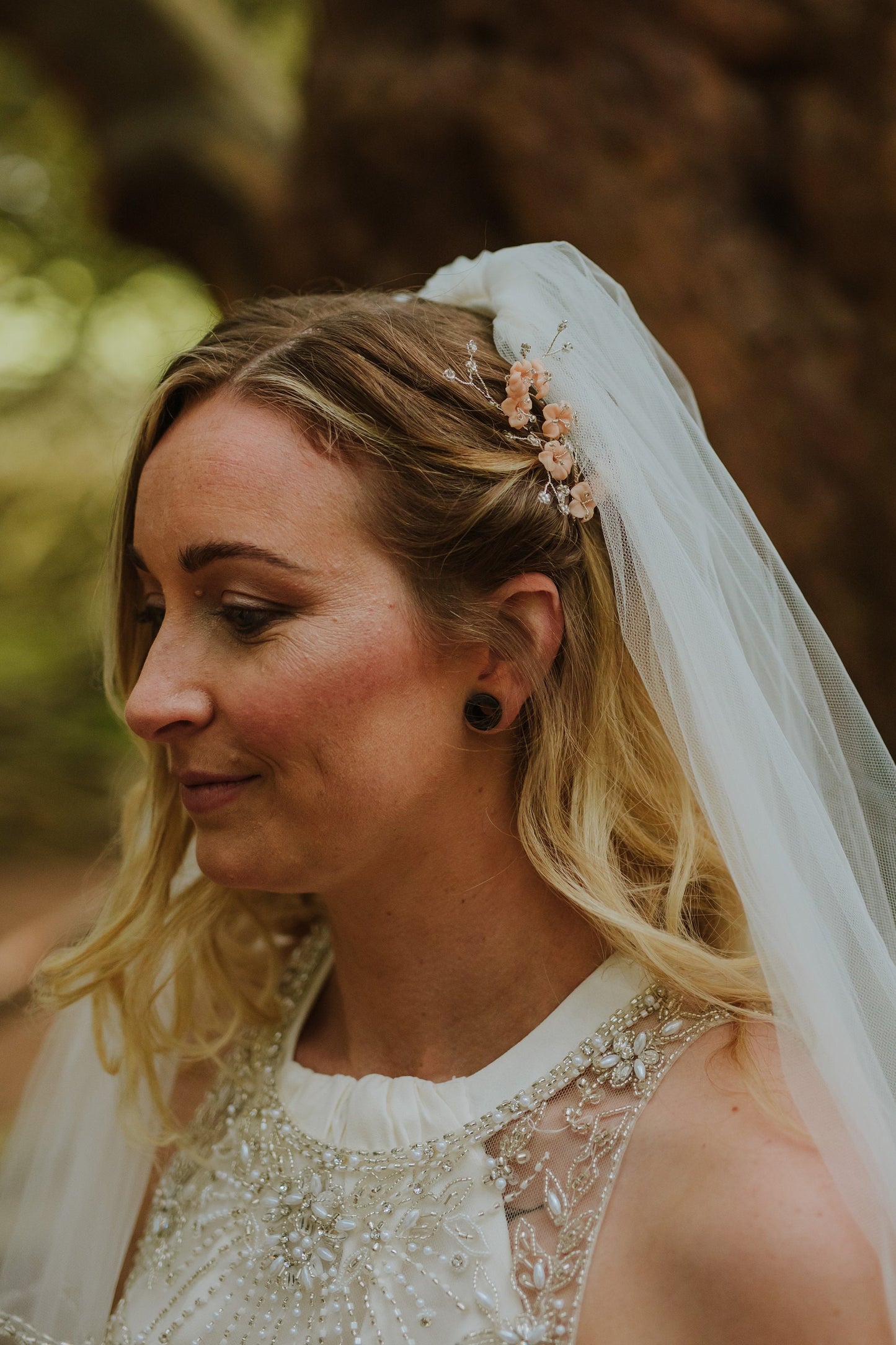 Blush and silver hair pins