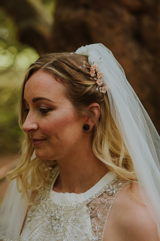 Blush and silver hair pins