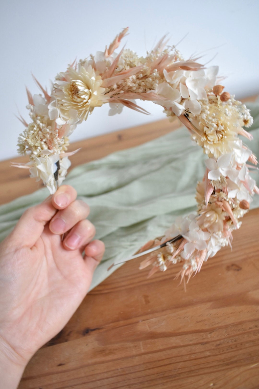 Peach dried flower headband