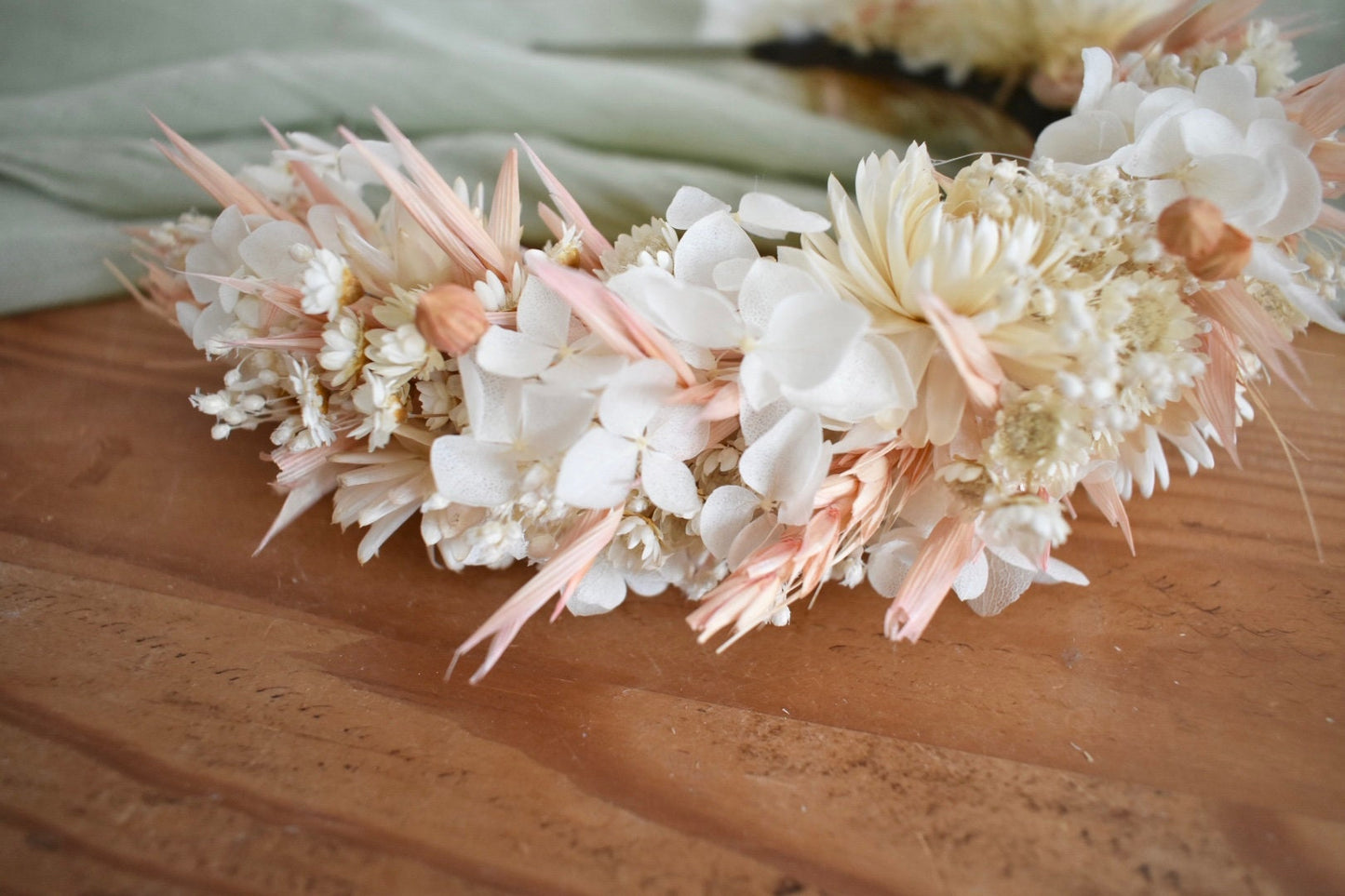 Peach dried flower headband