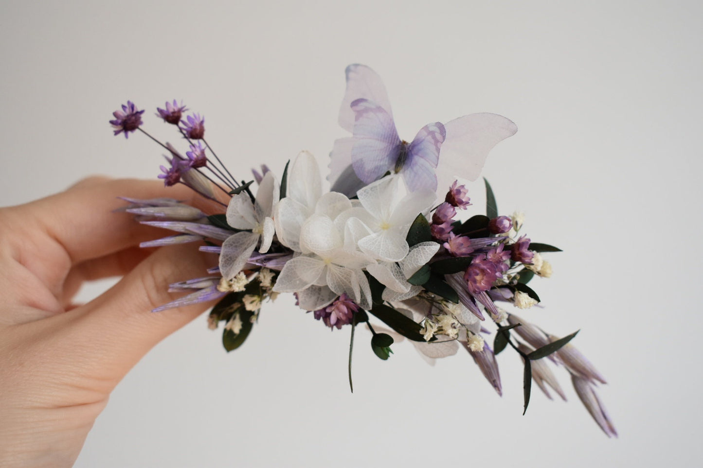 Purple butterfly and flower hair clip