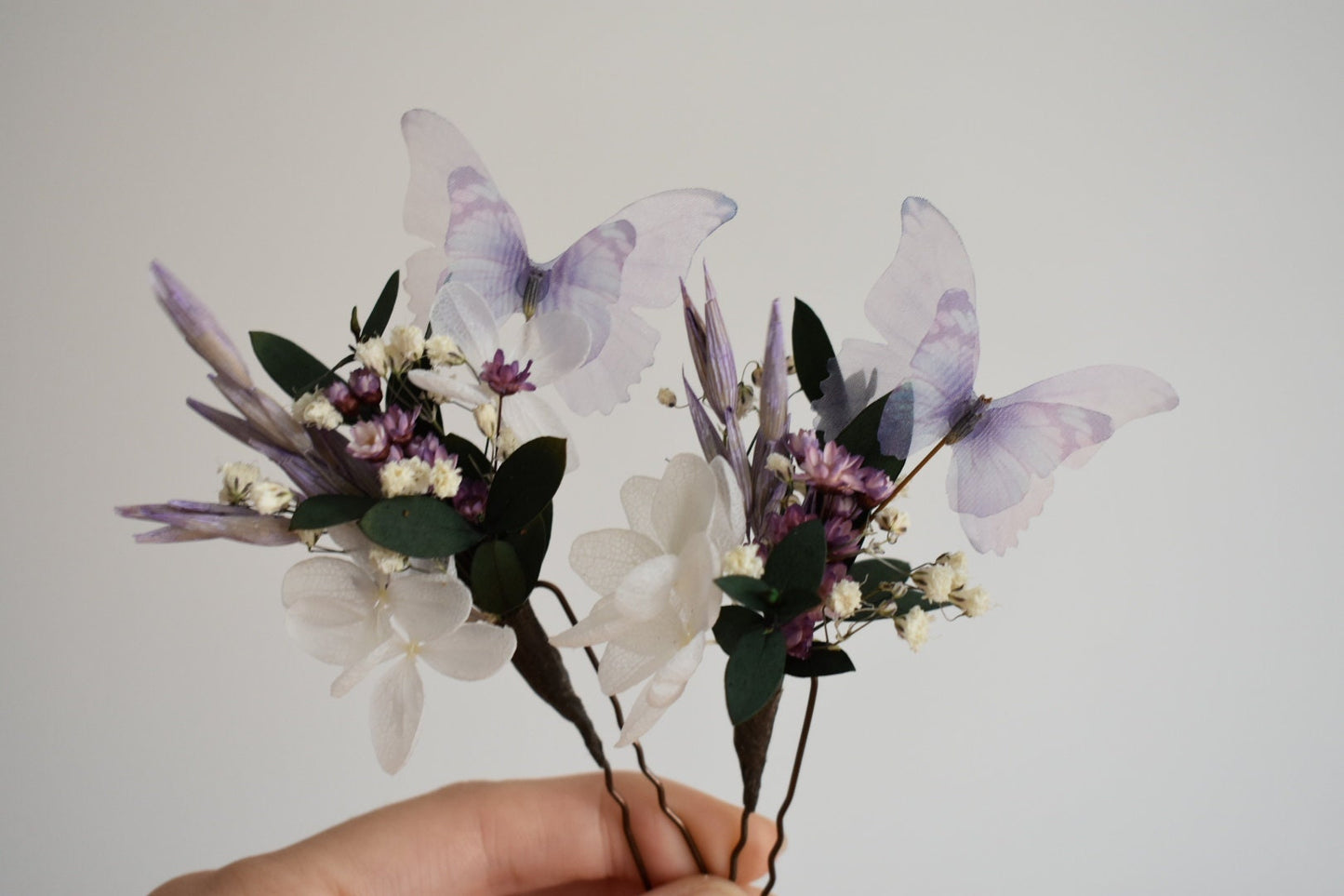 Purple butterfly and flower hair pins