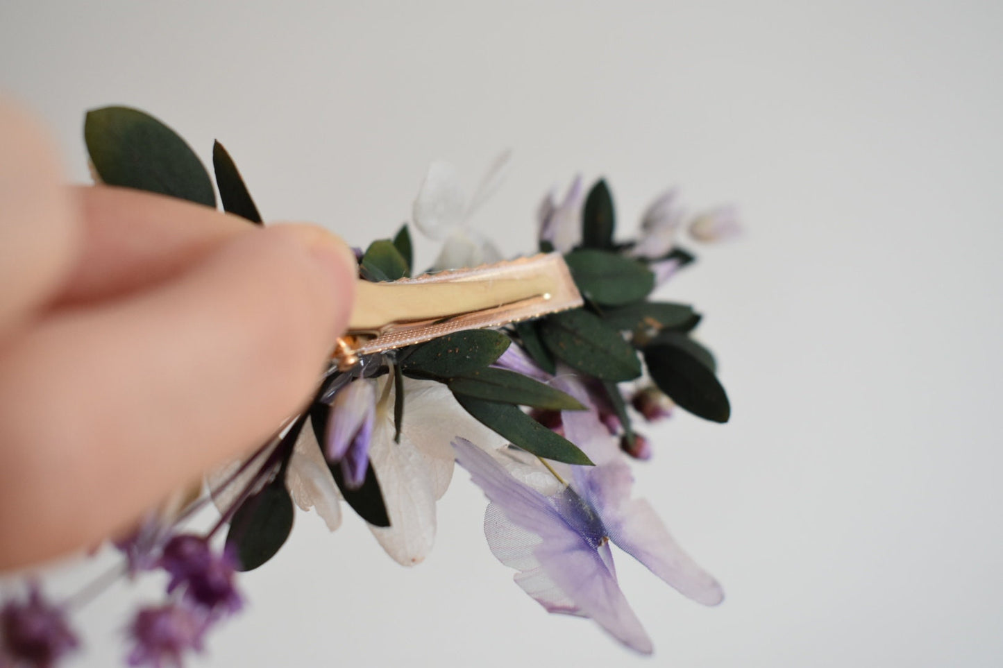 Purple butterfly and flower hair clip