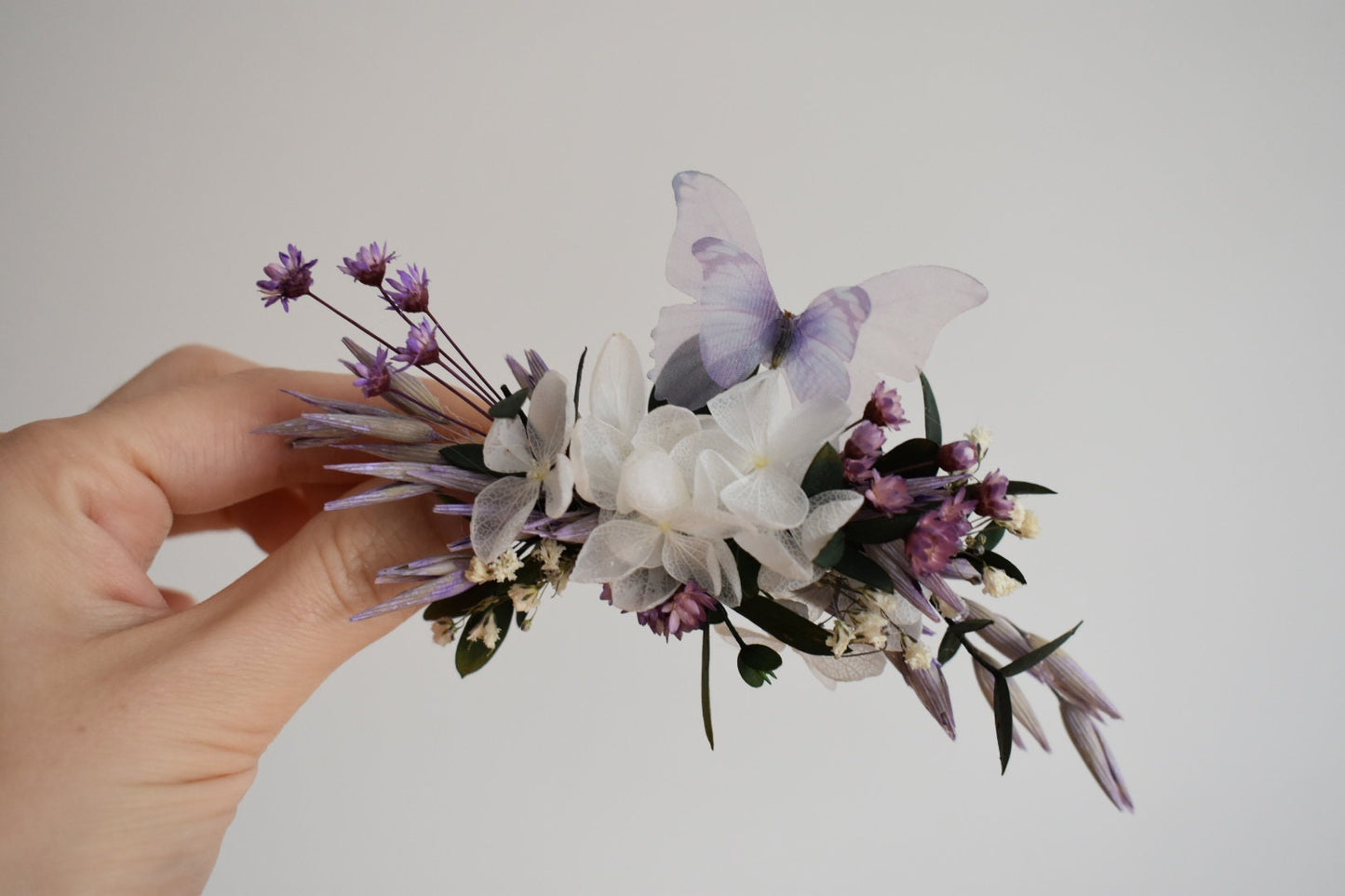 Purple butterfly and flower hair clip