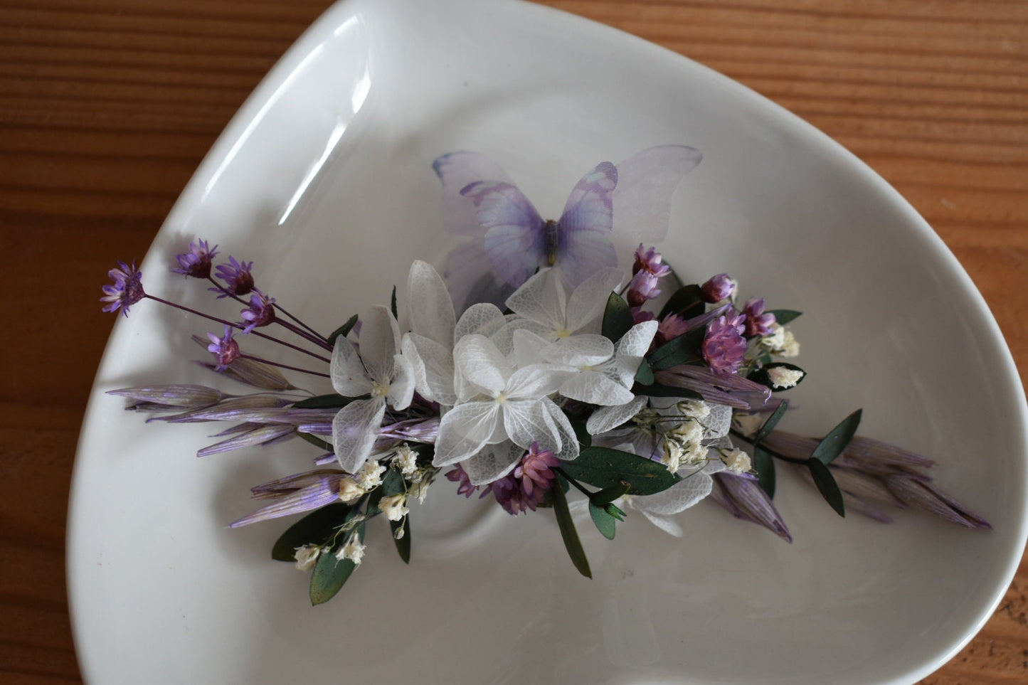 Purple butterfly and flower hair clip