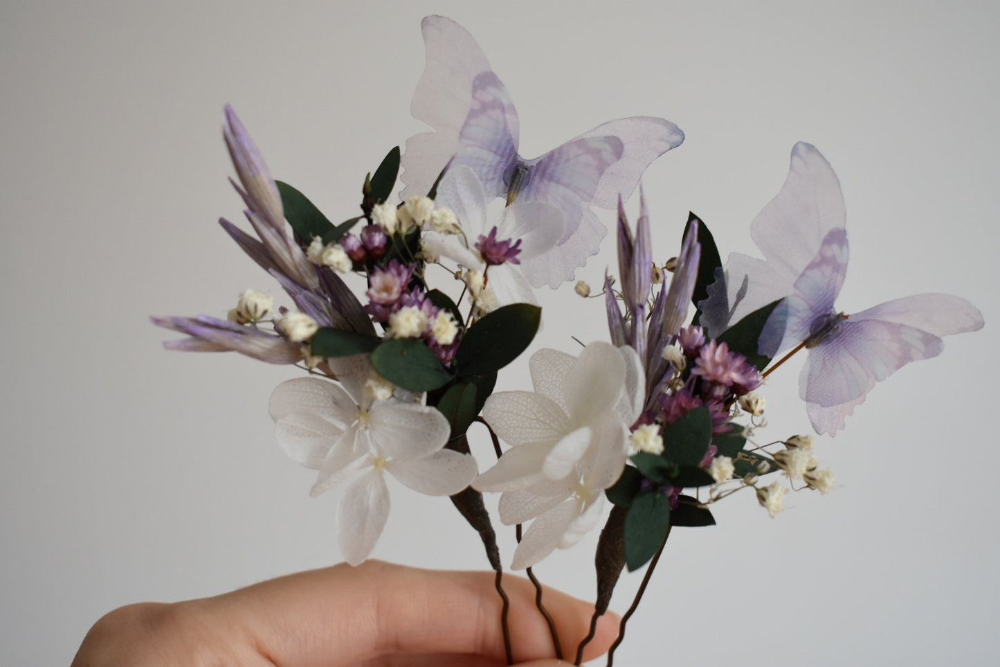 Purple butterfly and flower hair pins