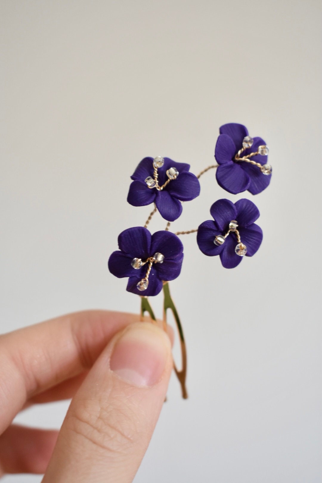 Deep purple mini flower comb