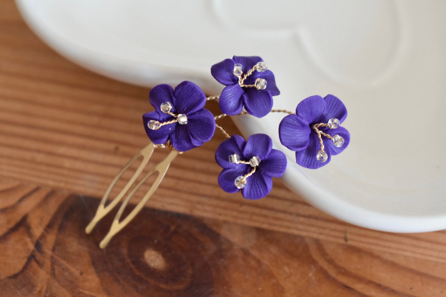 Deep purple mini flower comb