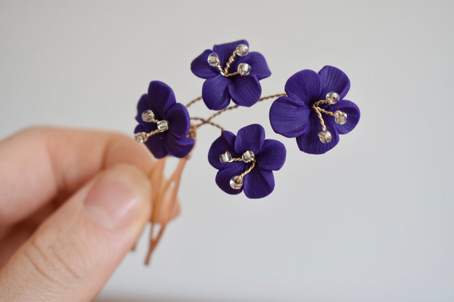 Deep purple mini flower comb