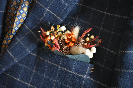 Mixed autumn flowers pocket boutonniere
