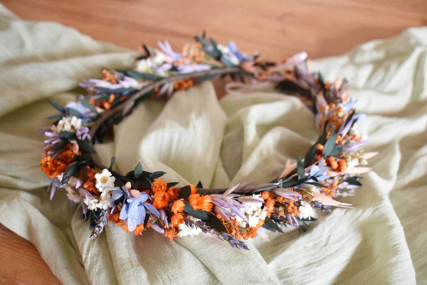 Orange, blue and lilac floral crown