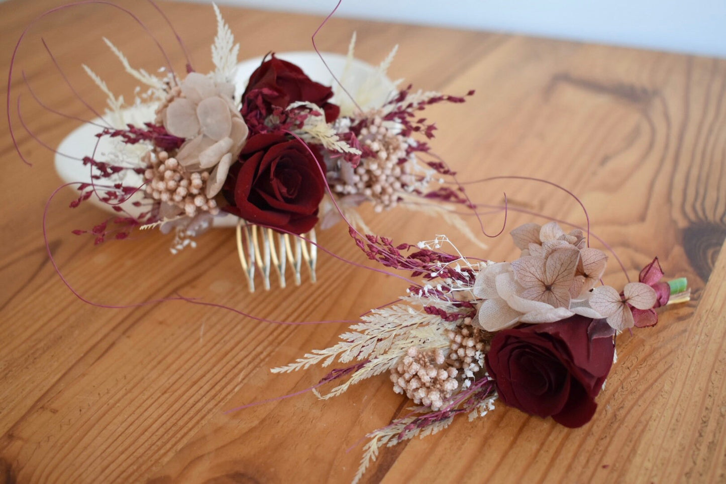 Nude, blush and red boutonniere