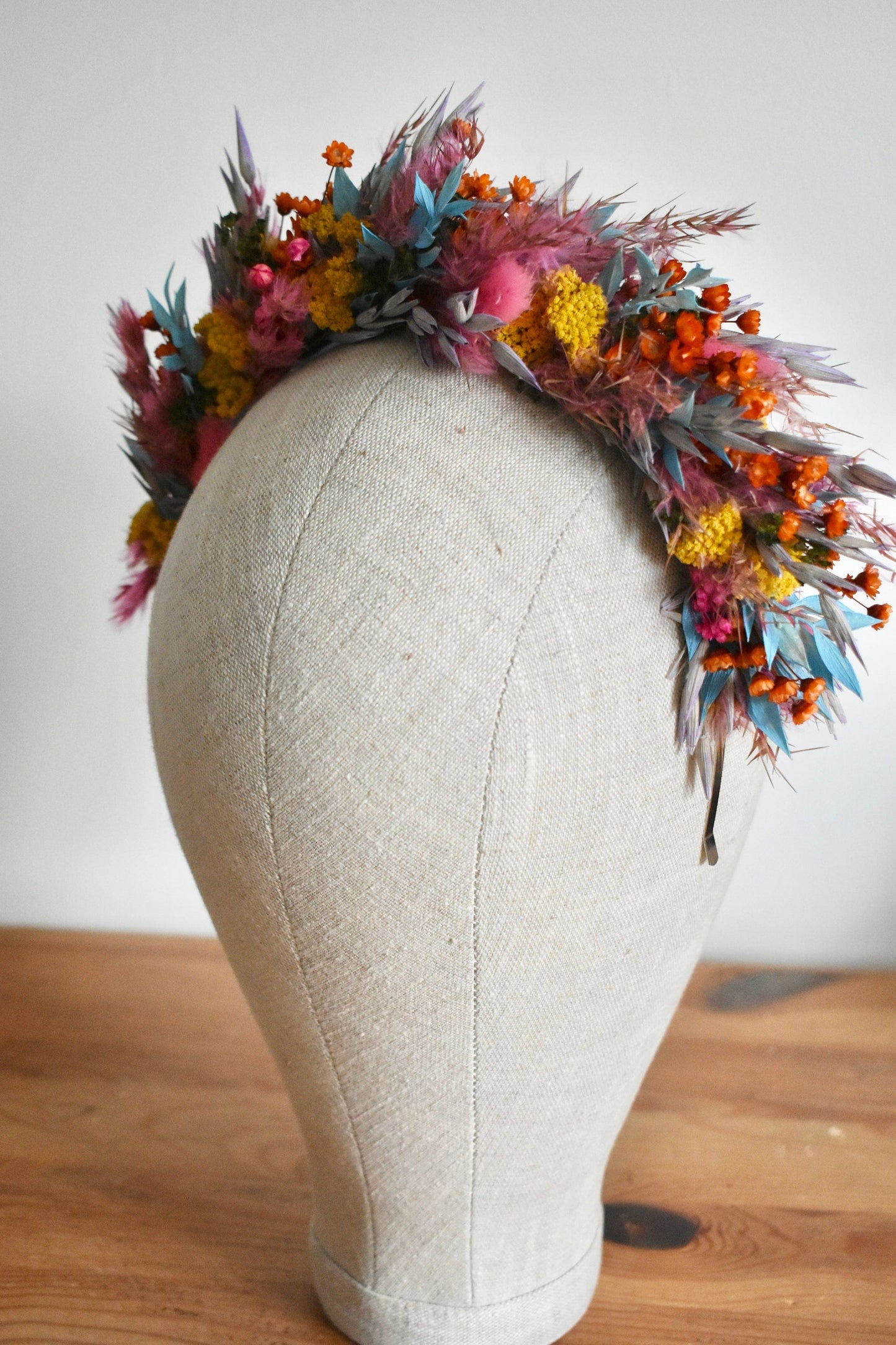 Colourful dried flower headband