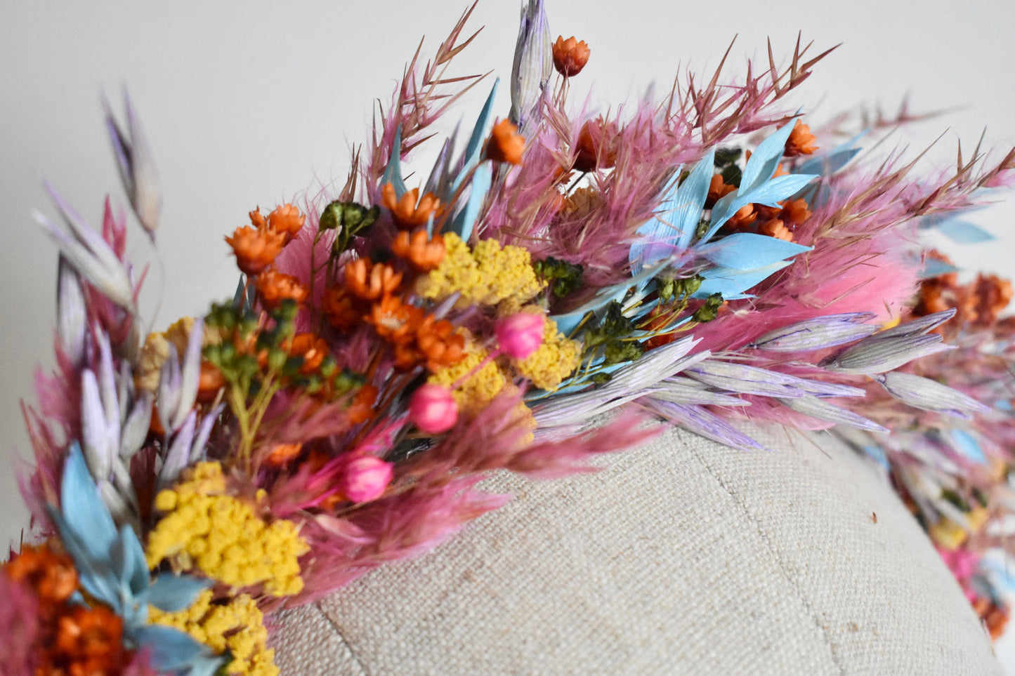 Colourful dried flower headband
