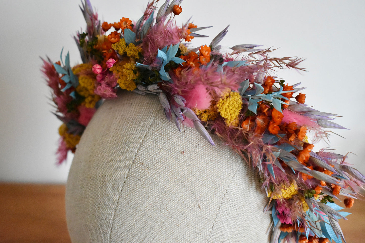 Colourful dried flower headband