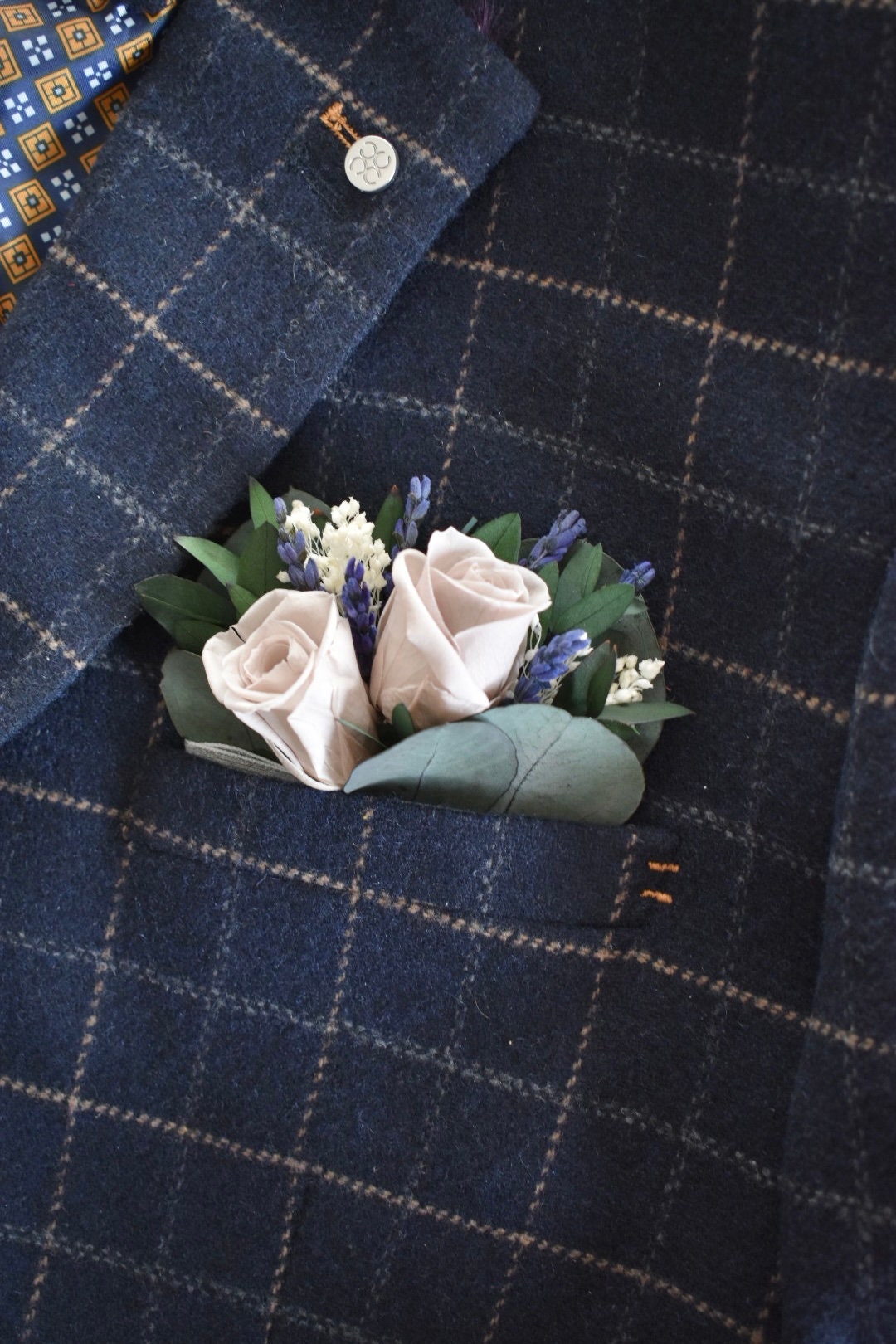 Lavender and rose pocket boutonniere