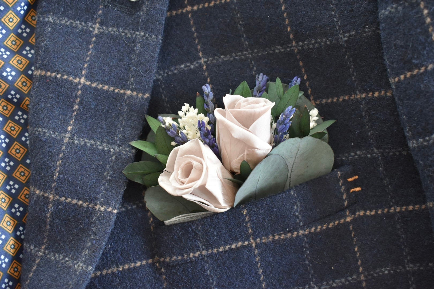 Lavender and rose pocket boutonniere