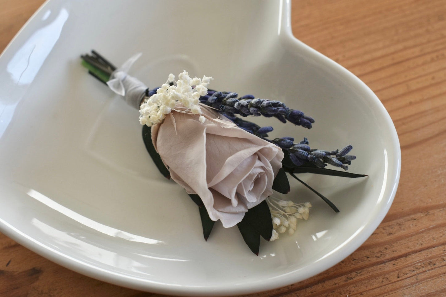 Lavender and rose boutonniere