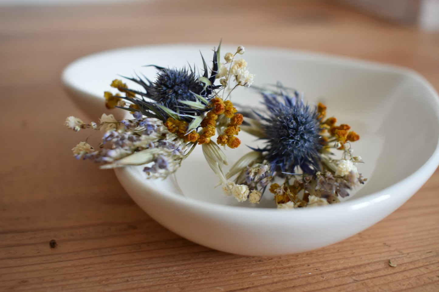 Blue thistle and mustard yellow hair pins