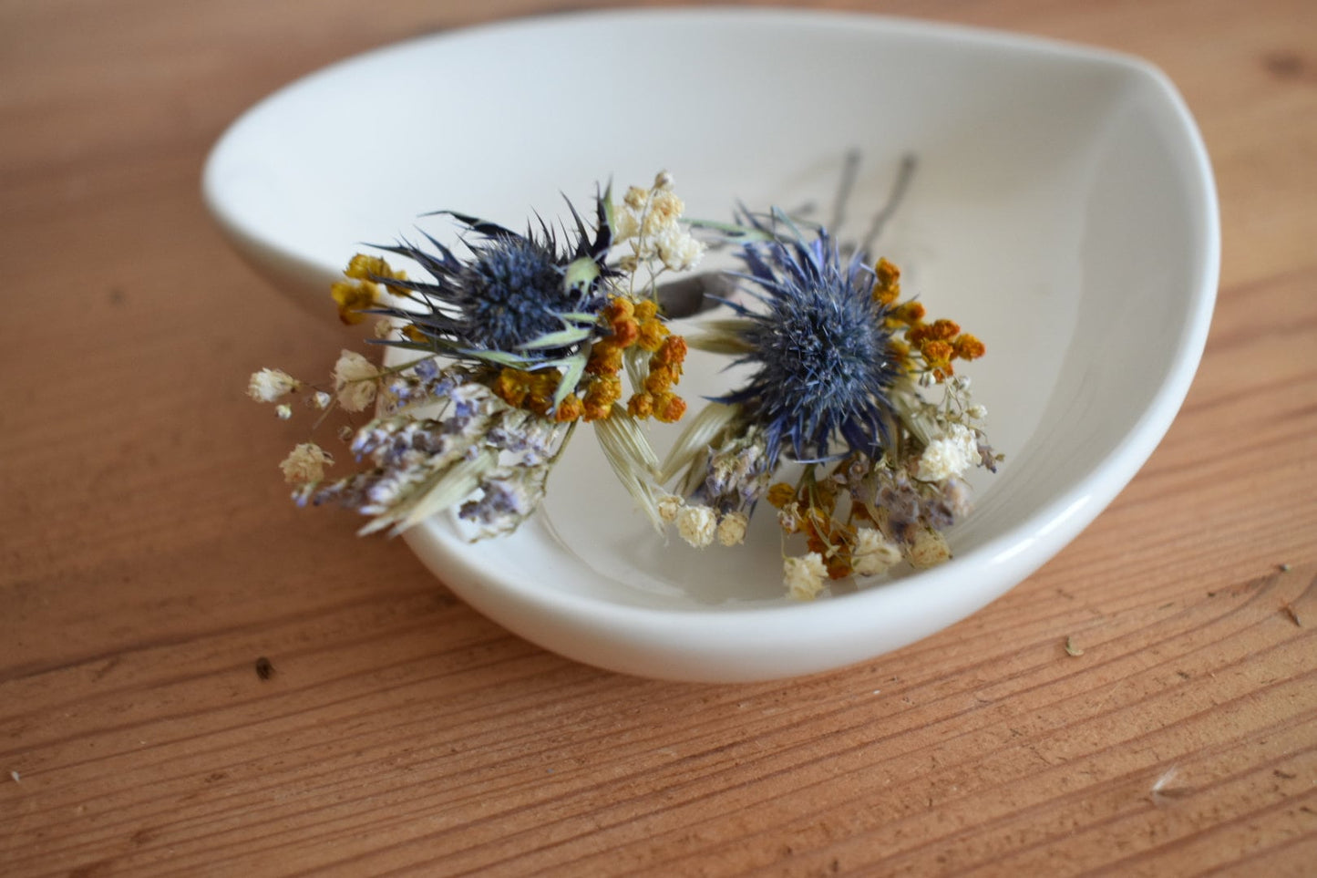 Blue thistle and mustard yellow hair pins