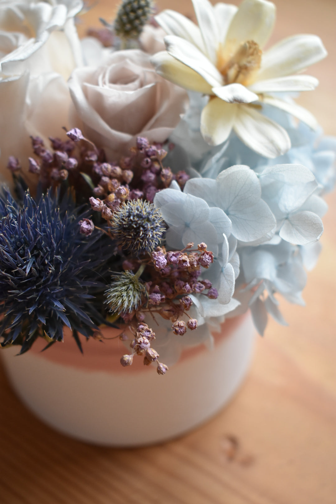 Blue preserved rose box arrangement