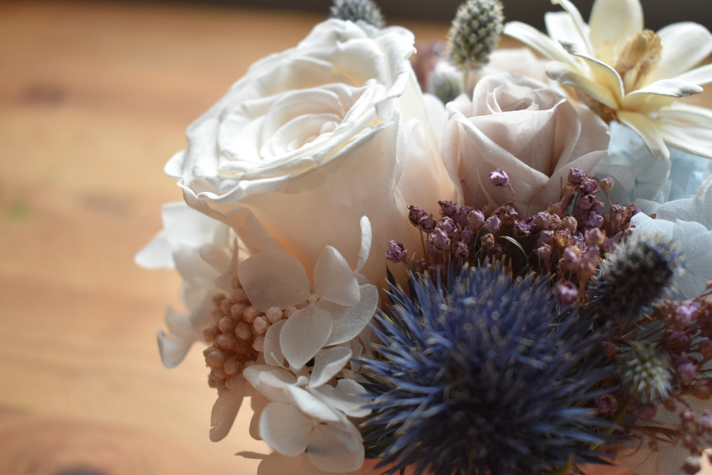 Blue preserved rose box arrangement