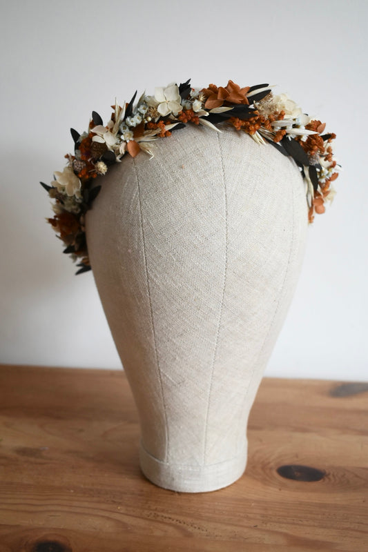Pale blue and orange flower crown