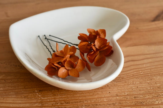 Wild Autumn: Terracotta Moon Hydrangea Hair Pins