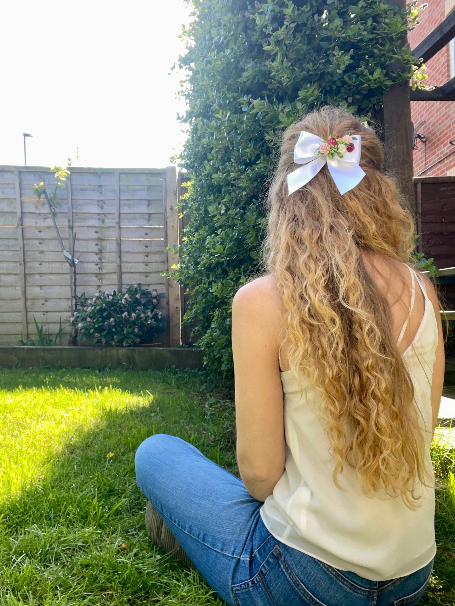Pink floral bow hair clip