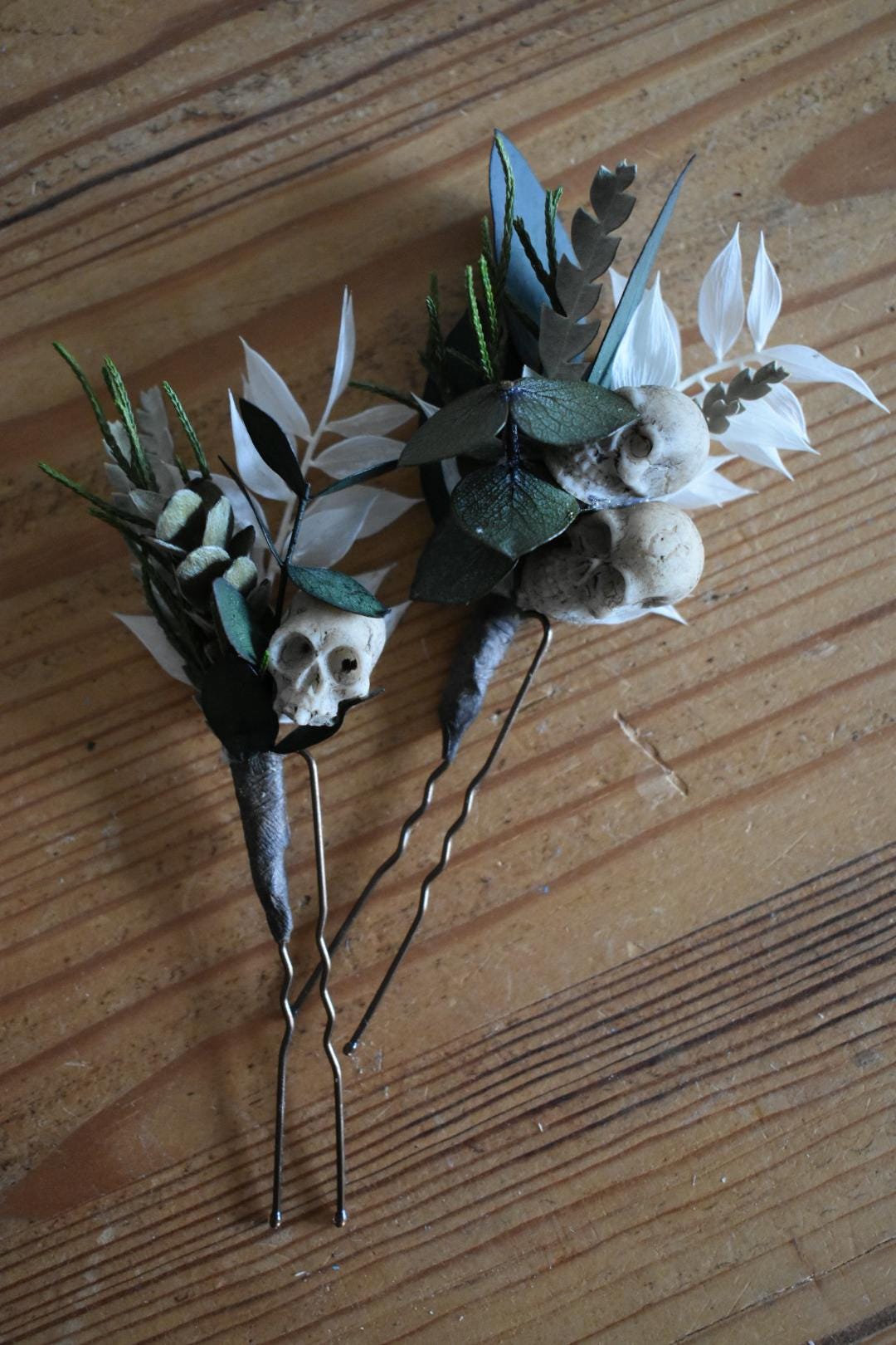 Hair pins with mini faux skulls