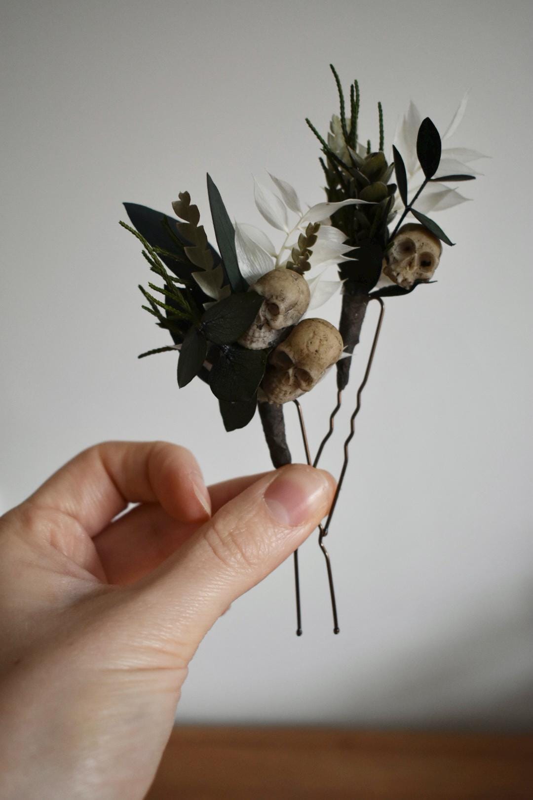 Hair pins with mini faux skulls