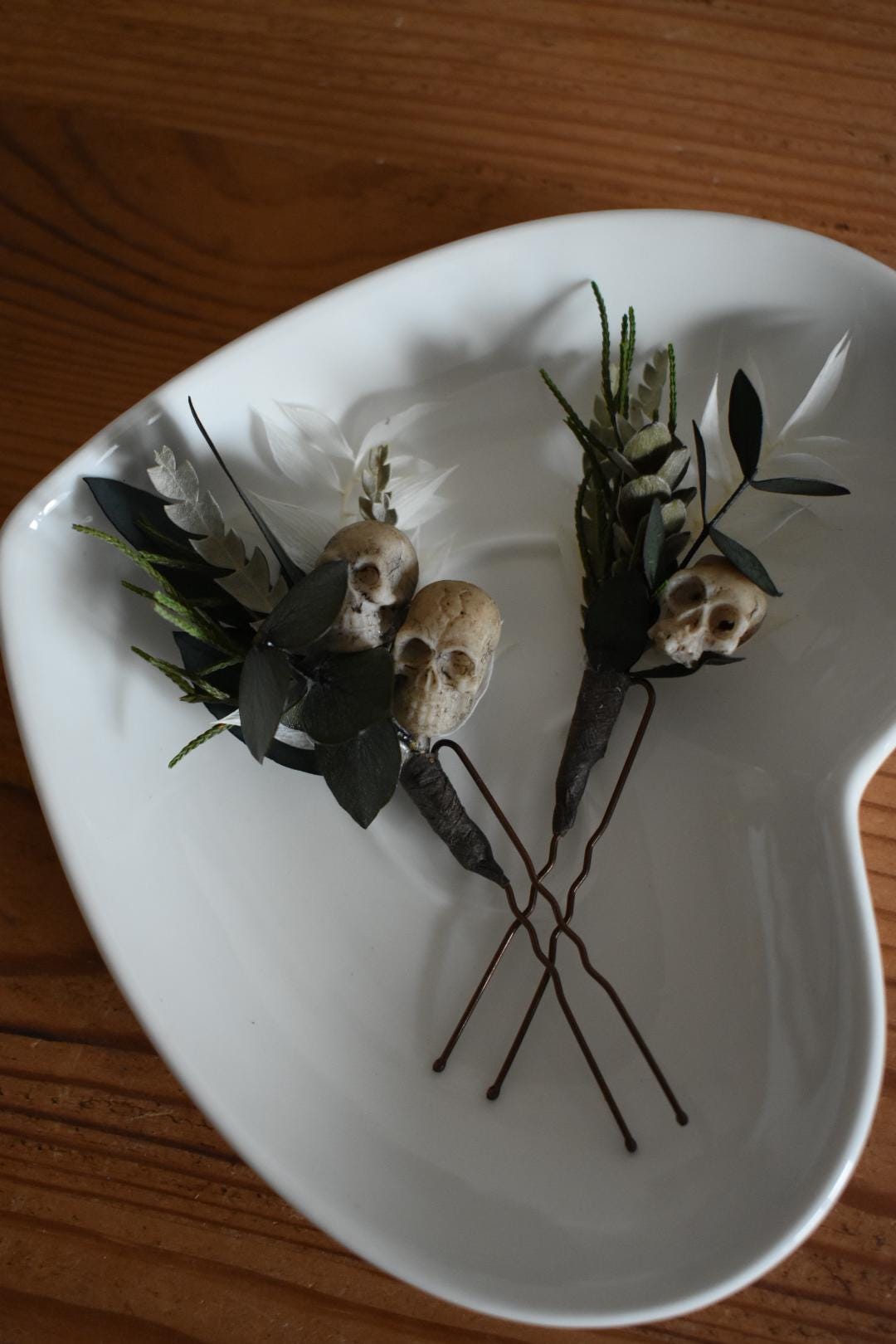 Hair pins with mini faux skulls