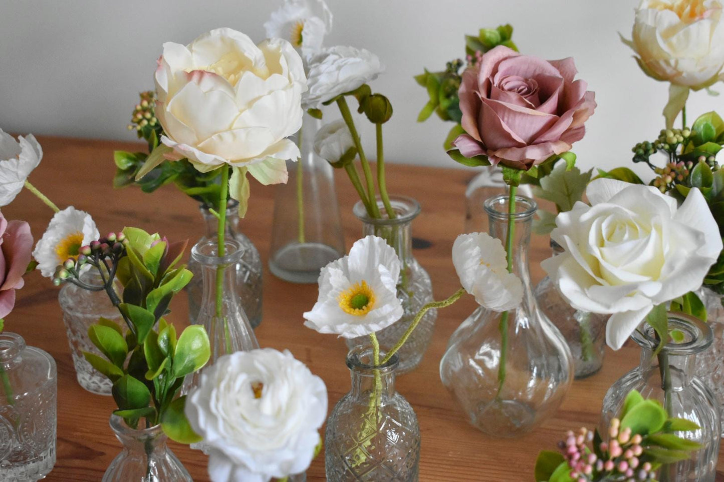 Flowers for bud vases in pink and  ivory