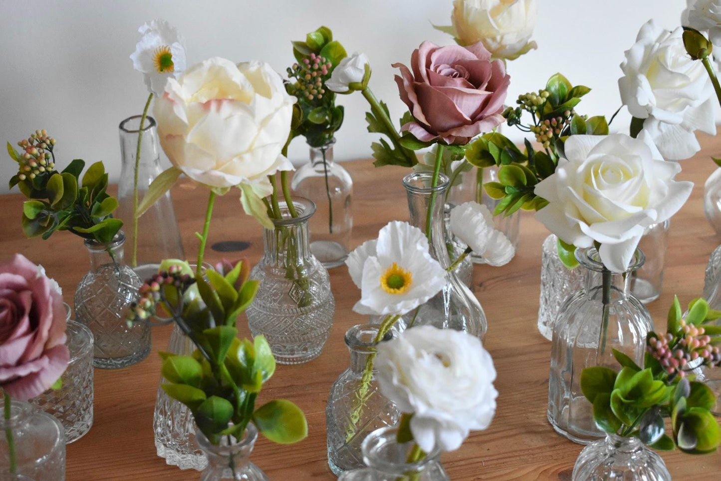 Flowers for bud vases in pink and  ivory