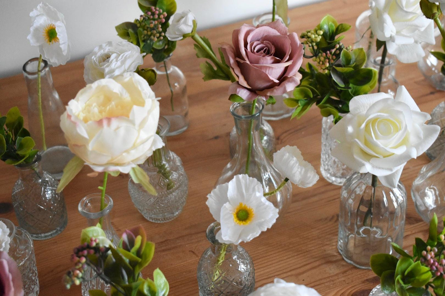 Flowers for bud vases in pink and  ivory