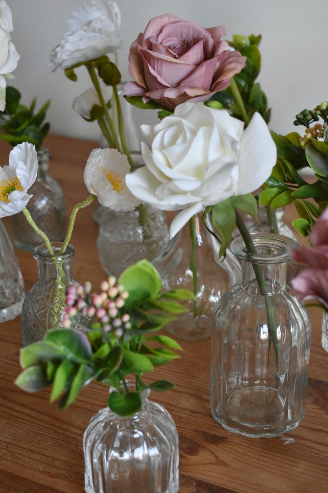 Flowers for bud vases in pink and  ivory