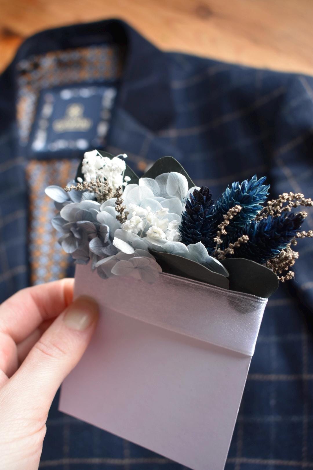 Blue pocket boutonniere